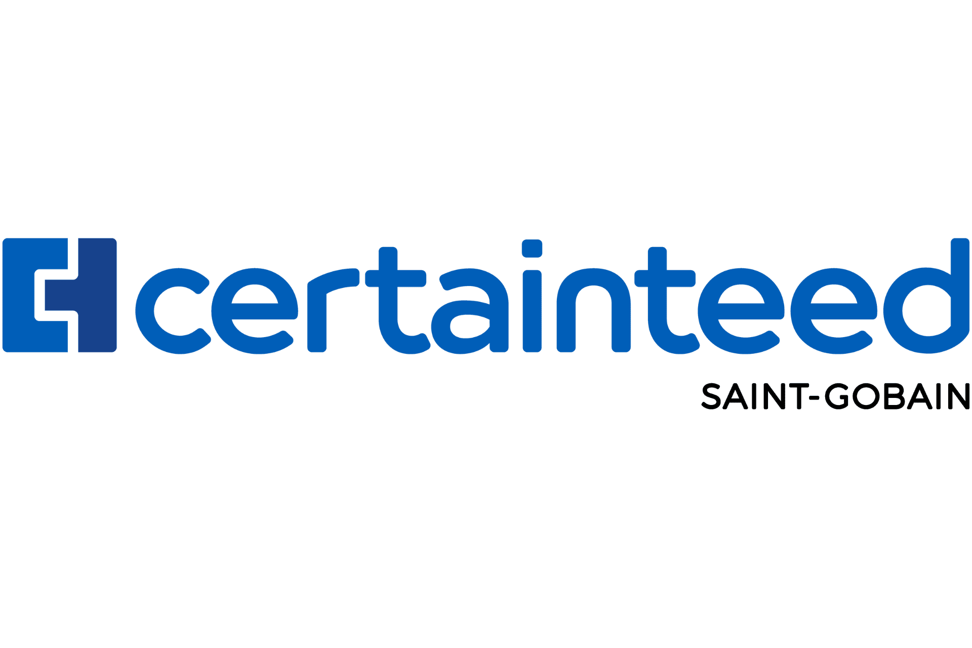 The CertainTeed logo features a blue geometric icon next to the word “certainteed” in lowercase blue letters, with “SAINT-GOBAIN” in small black text below.